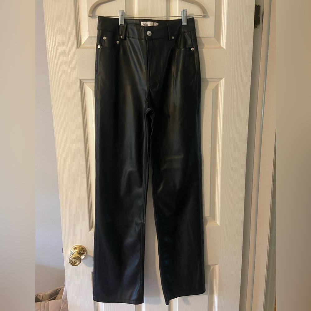 Zara Straight Leg Leather Pants, Size 4